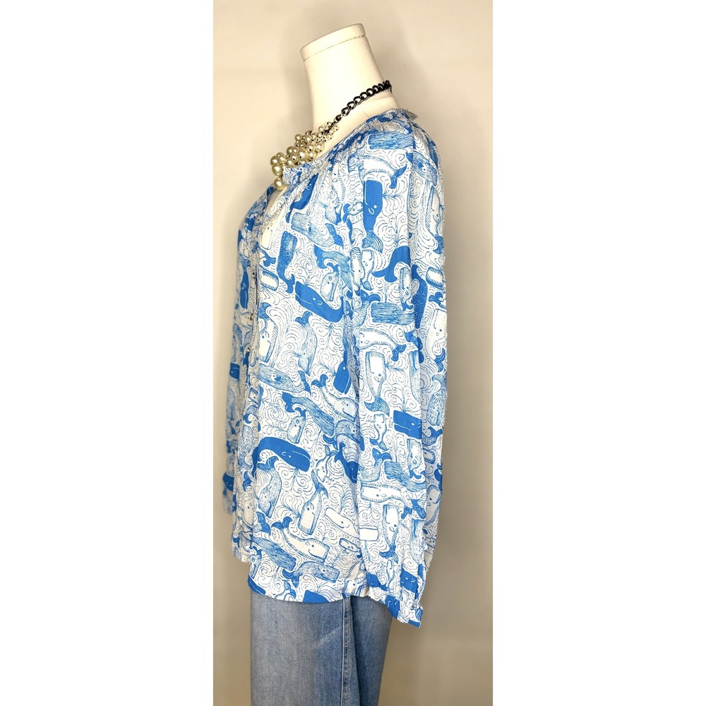 Lilly Pulitzer Andria Top Thar She Blows Whale Print Nassau Blue XL NWT - Picture 2 of 8